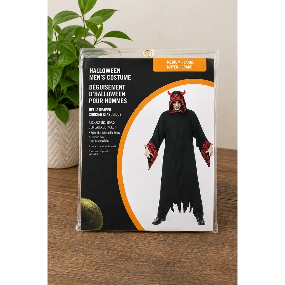 Fun World Hells Reaper Adult Costume M/L Gothic Hooded Robe Halloween Witchy